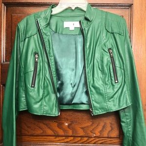 Forever 21 Green Cropped Leather Jacket